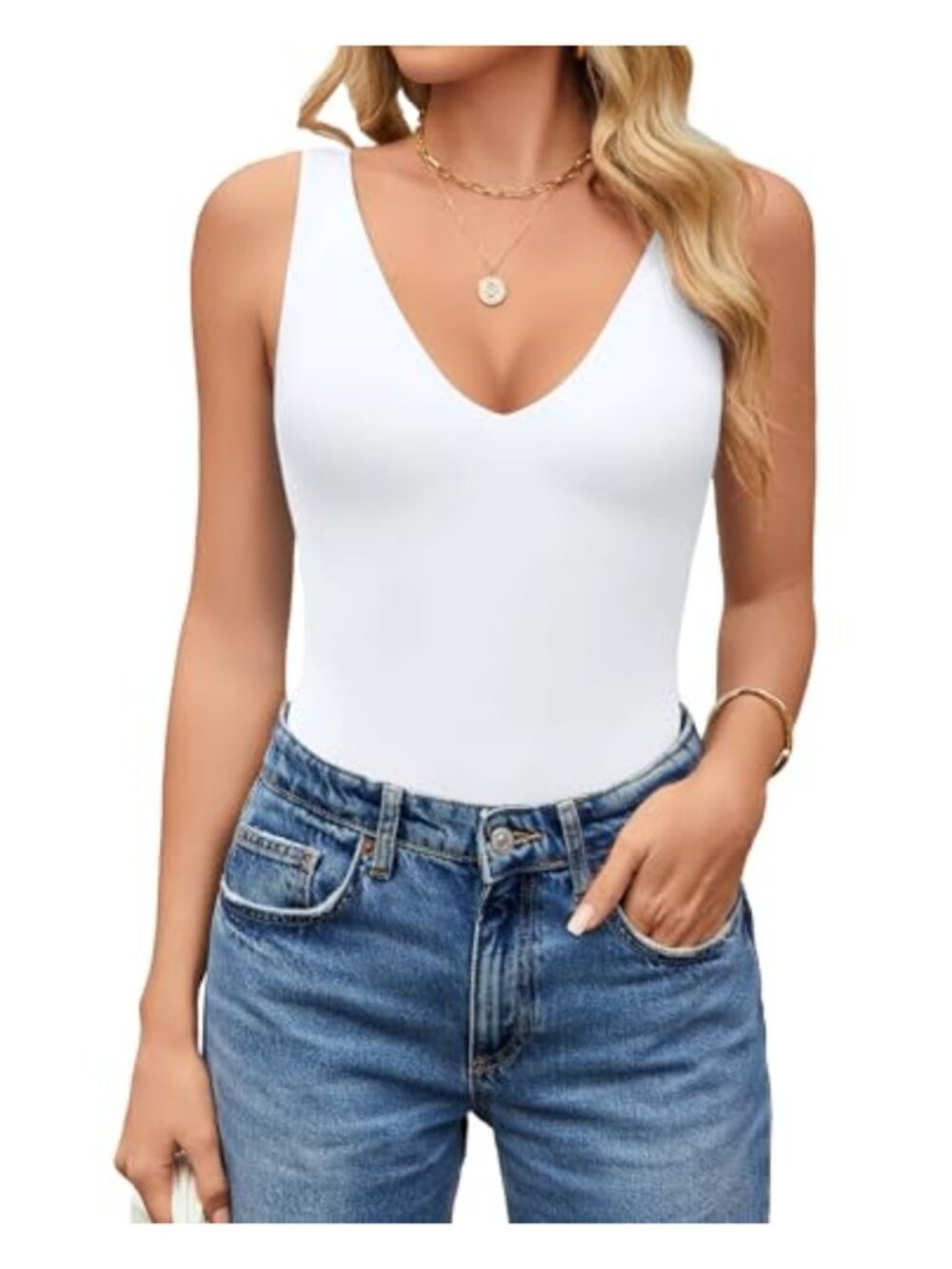 Plunge Deep V Neck Bodysuit Double Lined Sleeveless Thong Leotard